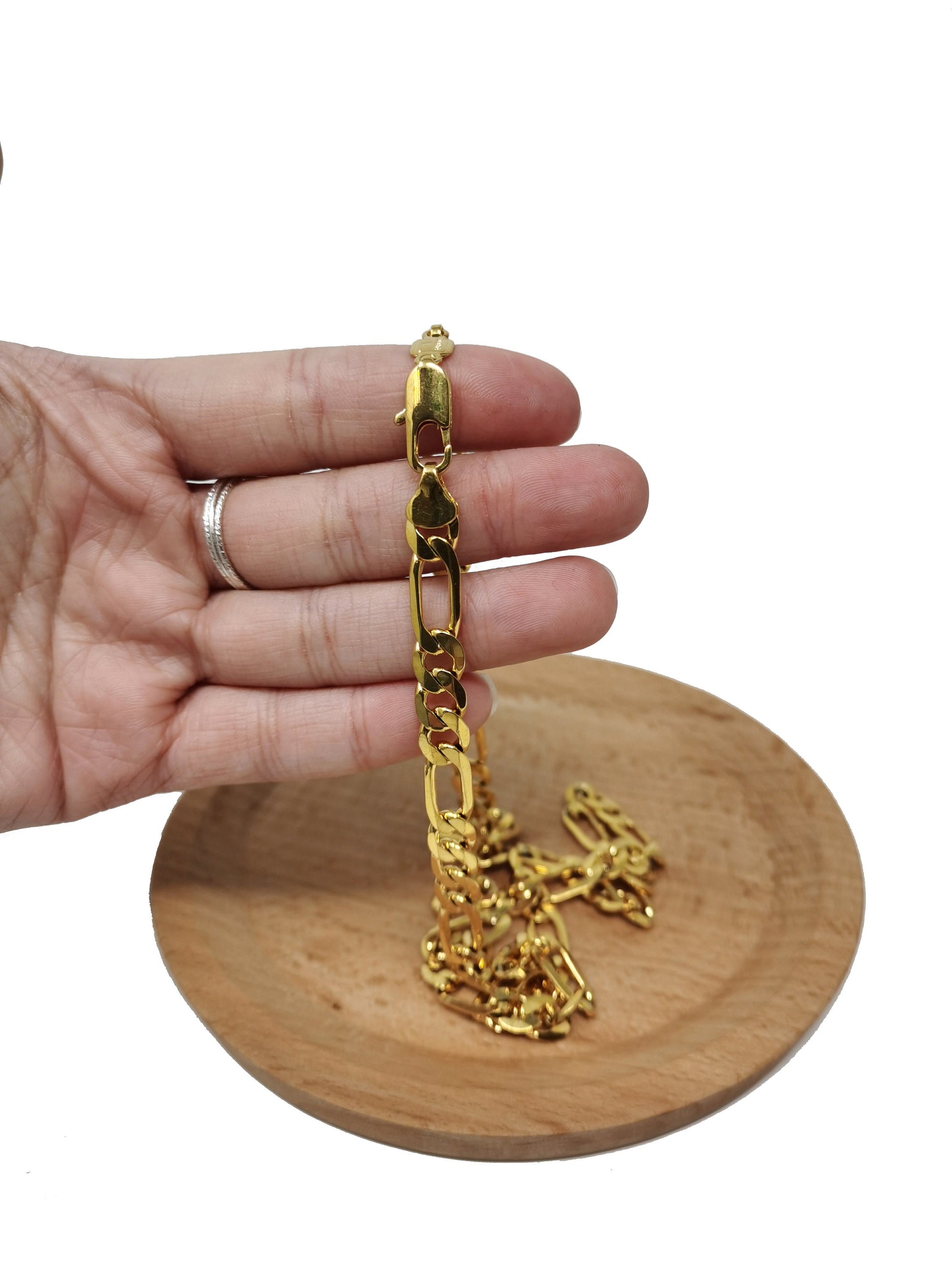 1pc 23.5'' Ready to Use Gold Figaro Necklace Chain,0.7mmx3.2mm Layering Unique Chain Necklace,Perfect for Pendant Charm Necklace,423