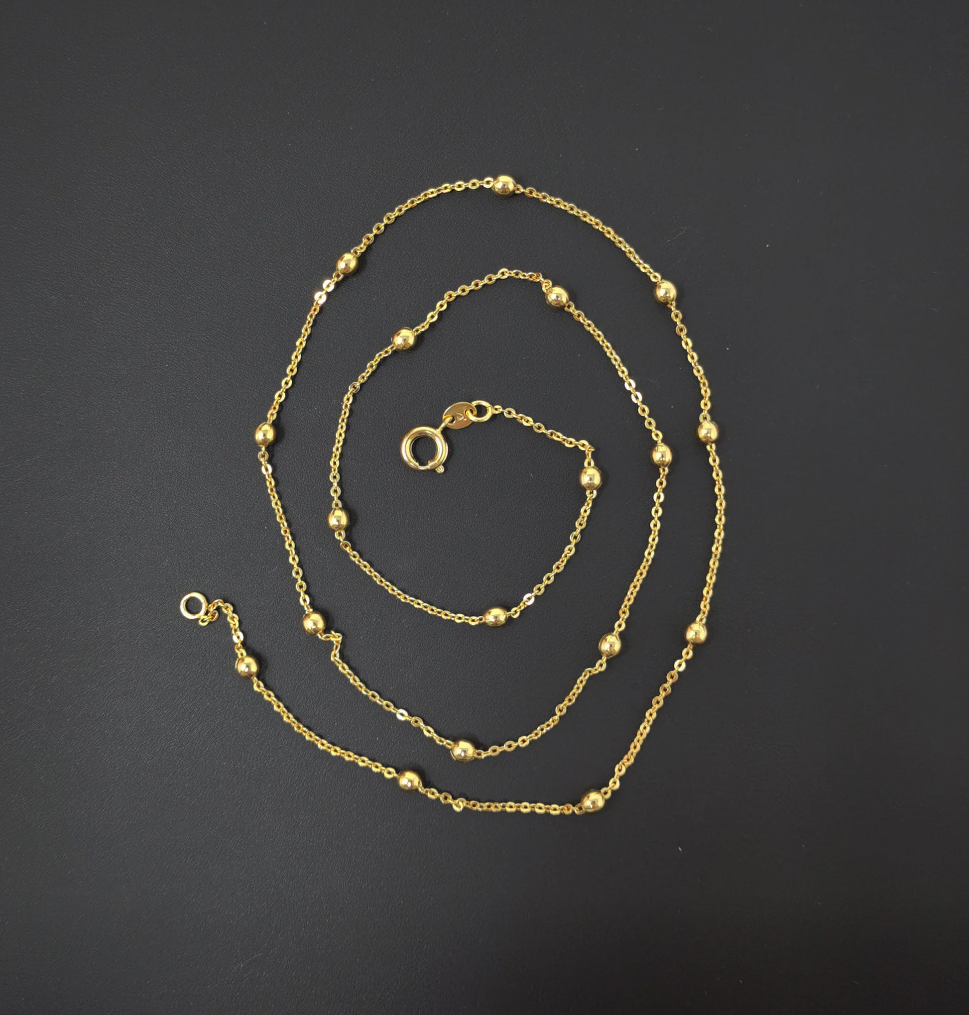 17.5'' Ready to Use 24K Gold Thin Rolo Necklace Chain, Layering Ball Rolo Chain Dainty Necklace, For Pendant Charm Necklace, 174