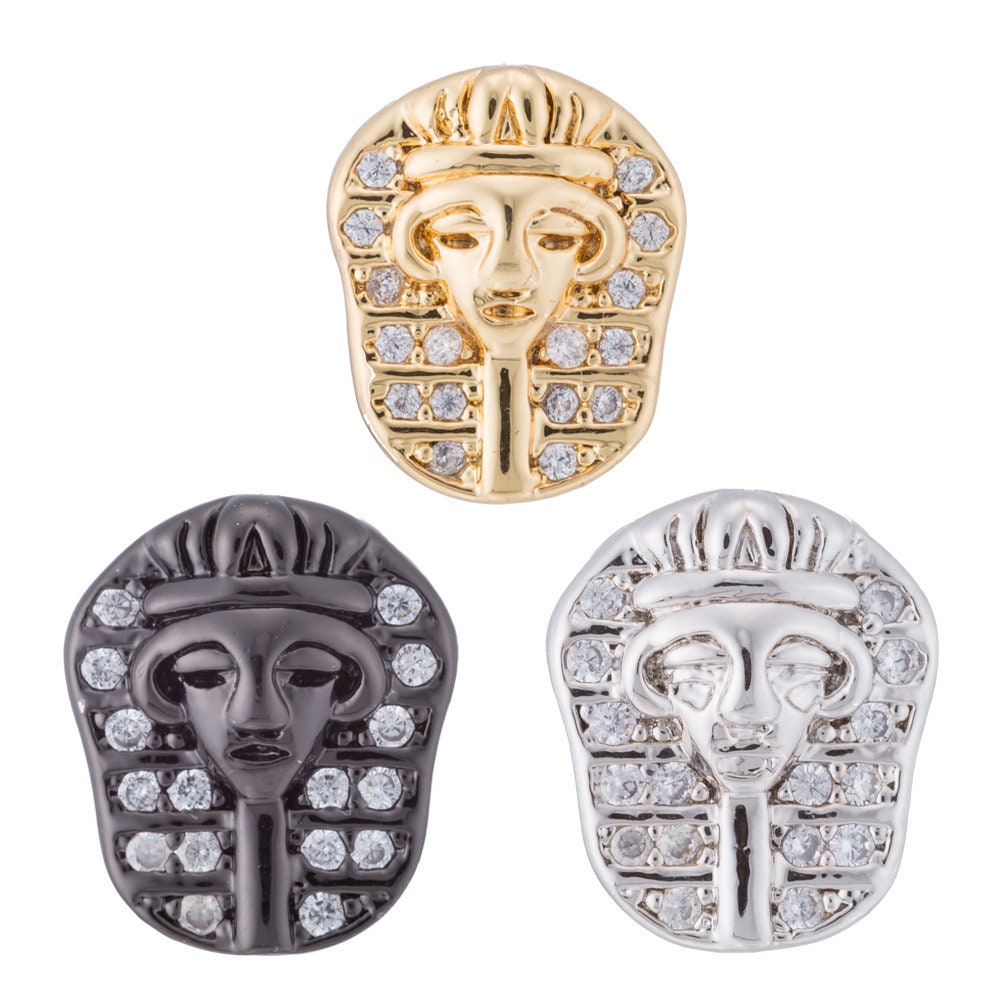 1pc Gold Egyptian Pharaoh CZ Micro Pave Beads, CZ Micro Pave Bracelet Connector, For Bracelet Making Supply Findings, Hole Size 2mm