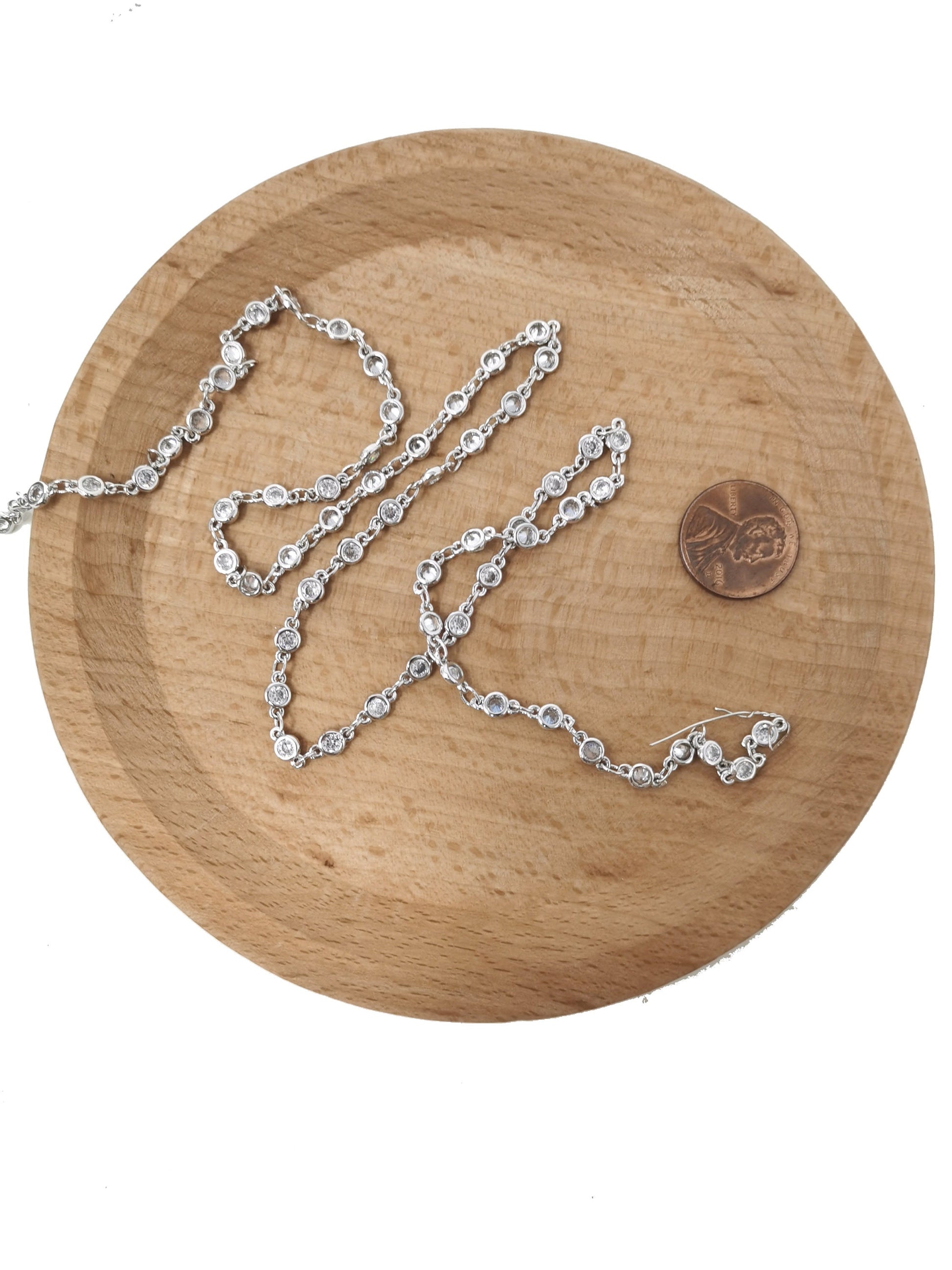 White Gold Rhodium Micro Pave Charm Chain by Yard, 14K Goldfilled CZ Round Charm Specialty Link Chain, CZ Charm dia 4mm, ROLL- 41,47