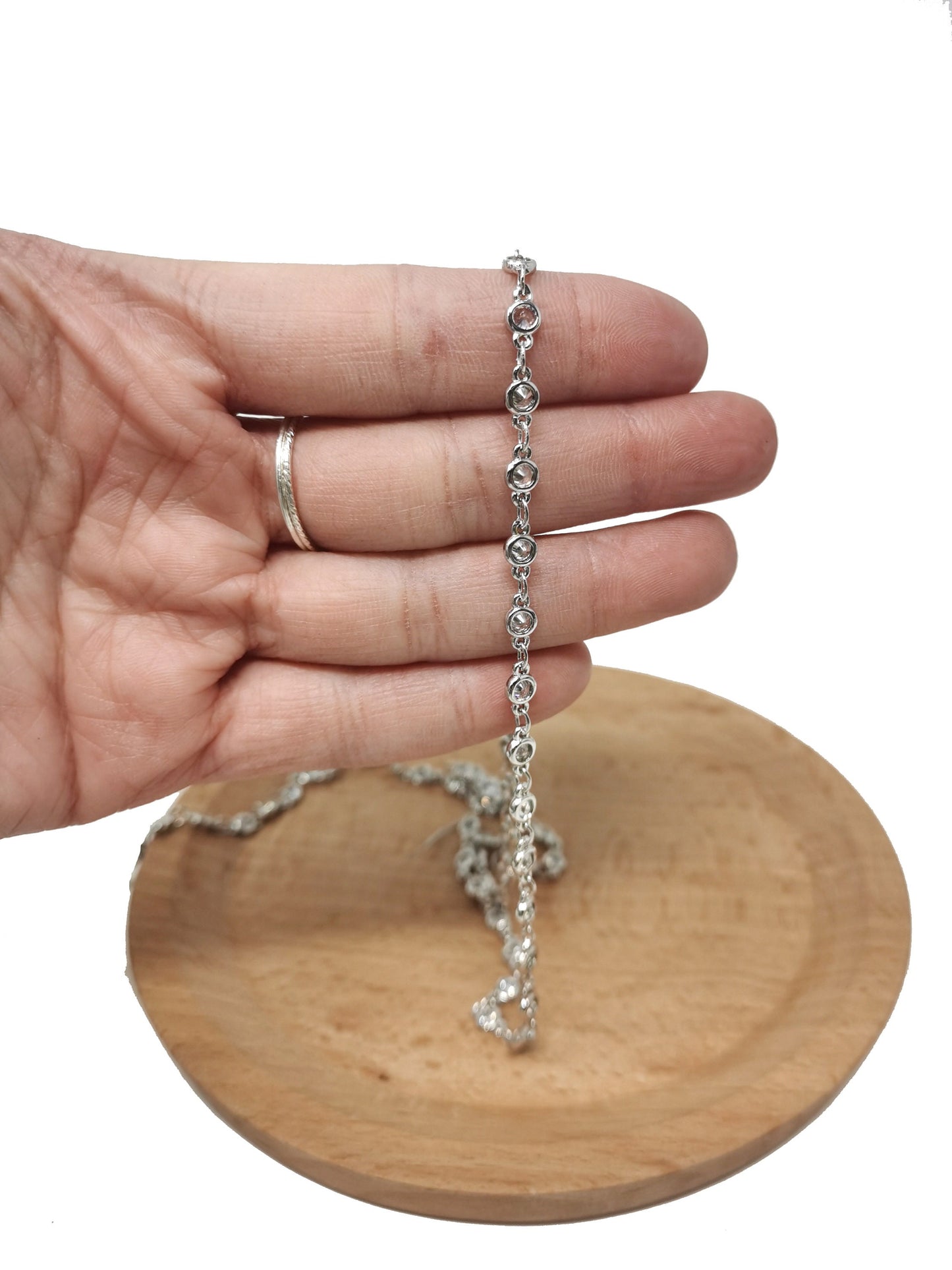 White Gold Rhodium Micro Pave Charm Chain by Yard, 14K Goldfilled CZ Round Charm Specialty Link Chain, CZ Charm dia 4mm, ROLL- 41,47