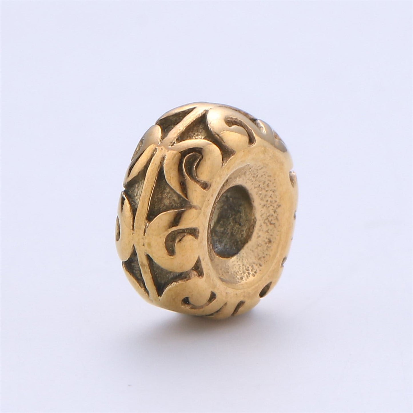 1pc Stainless Steel Gold Large Hole Leaf Pattern Spacer Bead, for DIY Jewelry Making European Charms Beaded Bracelet, Size 8x4mm Hole 2.5mm