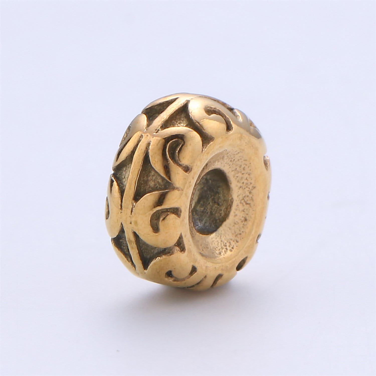 1pc Stainless Steel Gold Large Hole Leaf Pattern Spacer Bead, for DIY Jewelry Making European Charms Beaded Bracelet, Size 8x4mm Hole 2.5mm