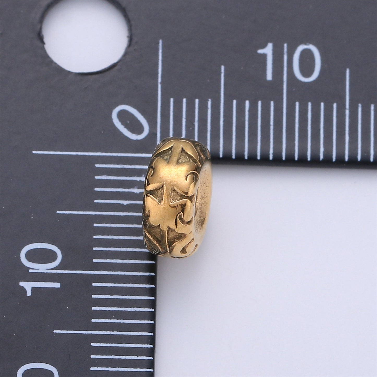 1pc Stainless Steel Gold Large Hole Leaf Pattern Spacer Bead, for DIY Jewelry Making European Charms Beaded Bracelet, Size 8x4mm Hole 2.5mm
