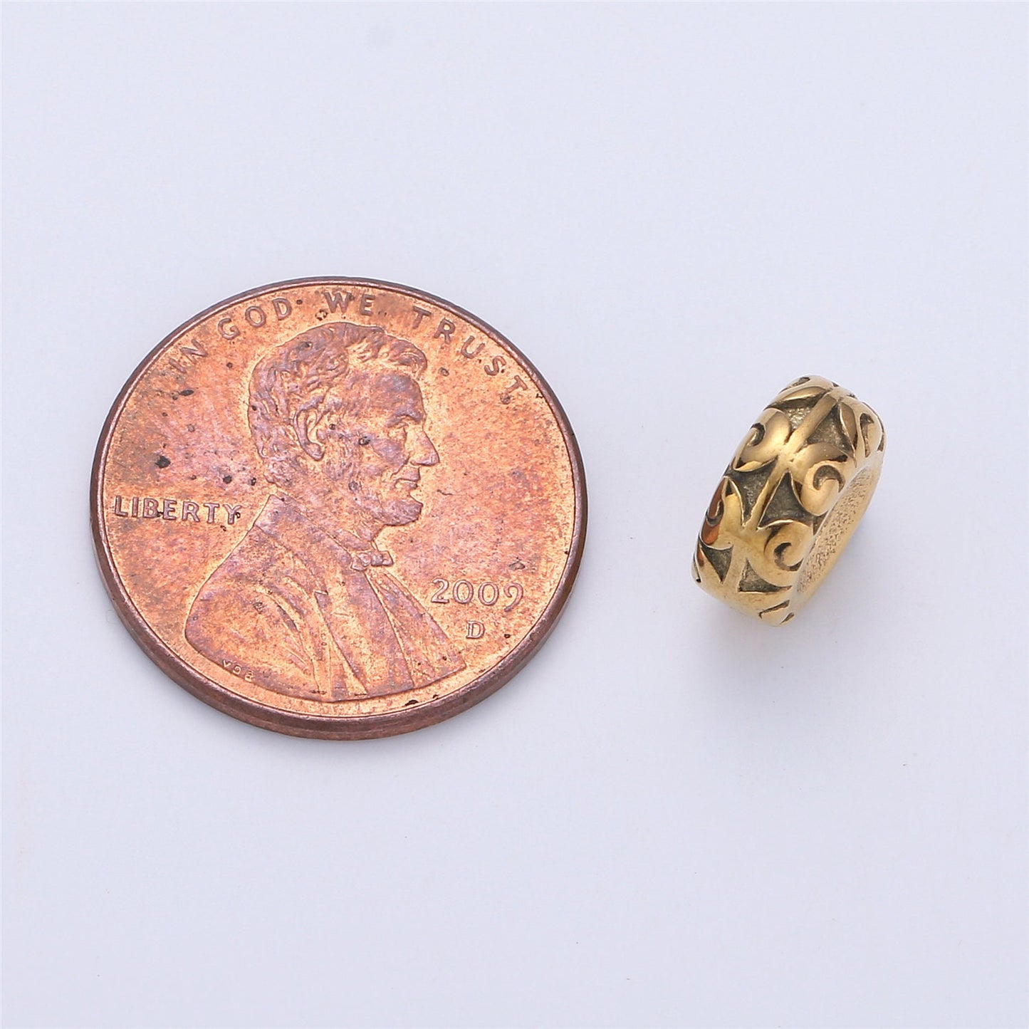 1pc Stainless Steel Gold Large Hole Leaf Pattern Spacer Bead, for DIY Jewelry Making European Charms Beaded Bracelet, Size 8x4mm Hole 2.5mm