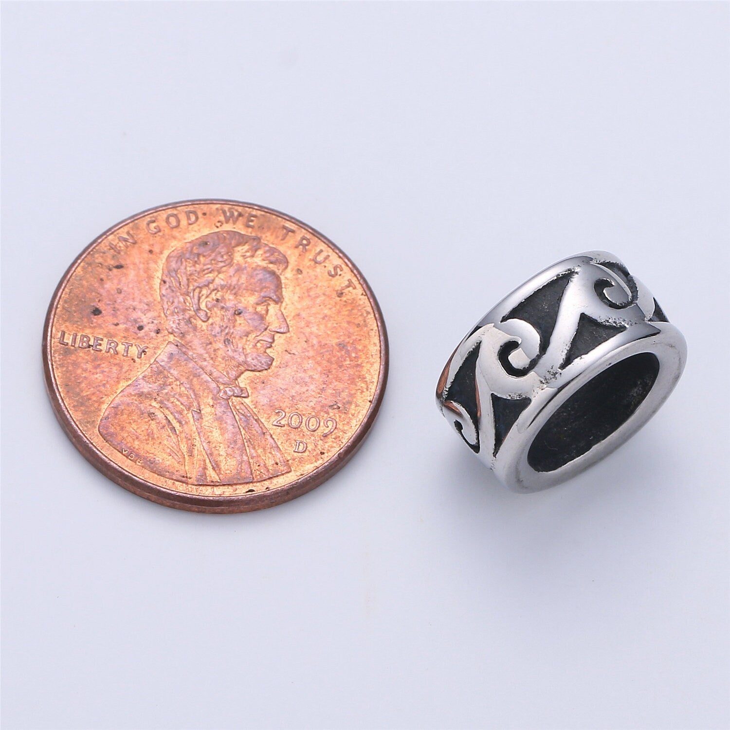1pc Stainless Steel Large Hole Wave Spacer Bead, for DIY Jewelry Making European Charms Beaded Bracelet, Bead Size 12x7mm Hole 4mm, B-444