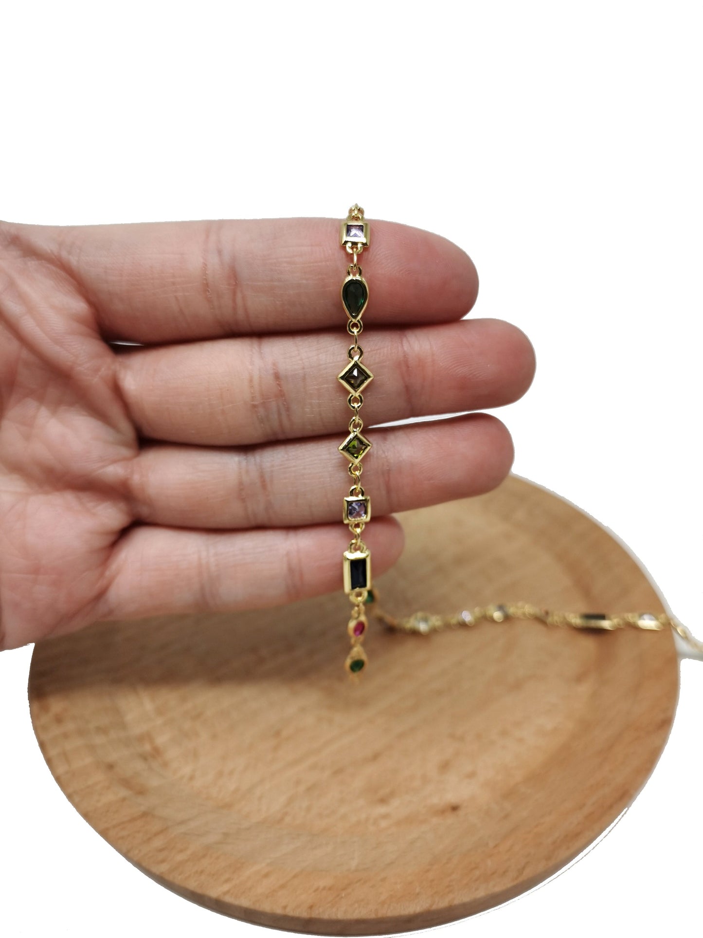 14K Gold Micro Pave Colorful Charm Chain by Yard, CZ Charm Specialty Link Chain by Foot, CZ Charm size 10x10mm Chain 1mm Thick, 51 , 52