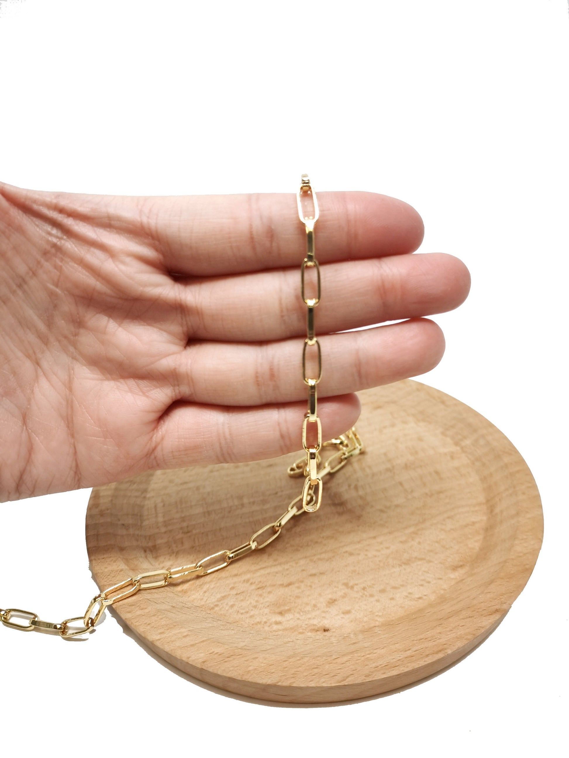 Open / Closed Gold Paperclip Chain by Yard, Oval Link Chain, Wholesale bulk Roll Chain for Jewelry Making, Thickness 1.5mm,6 / 67