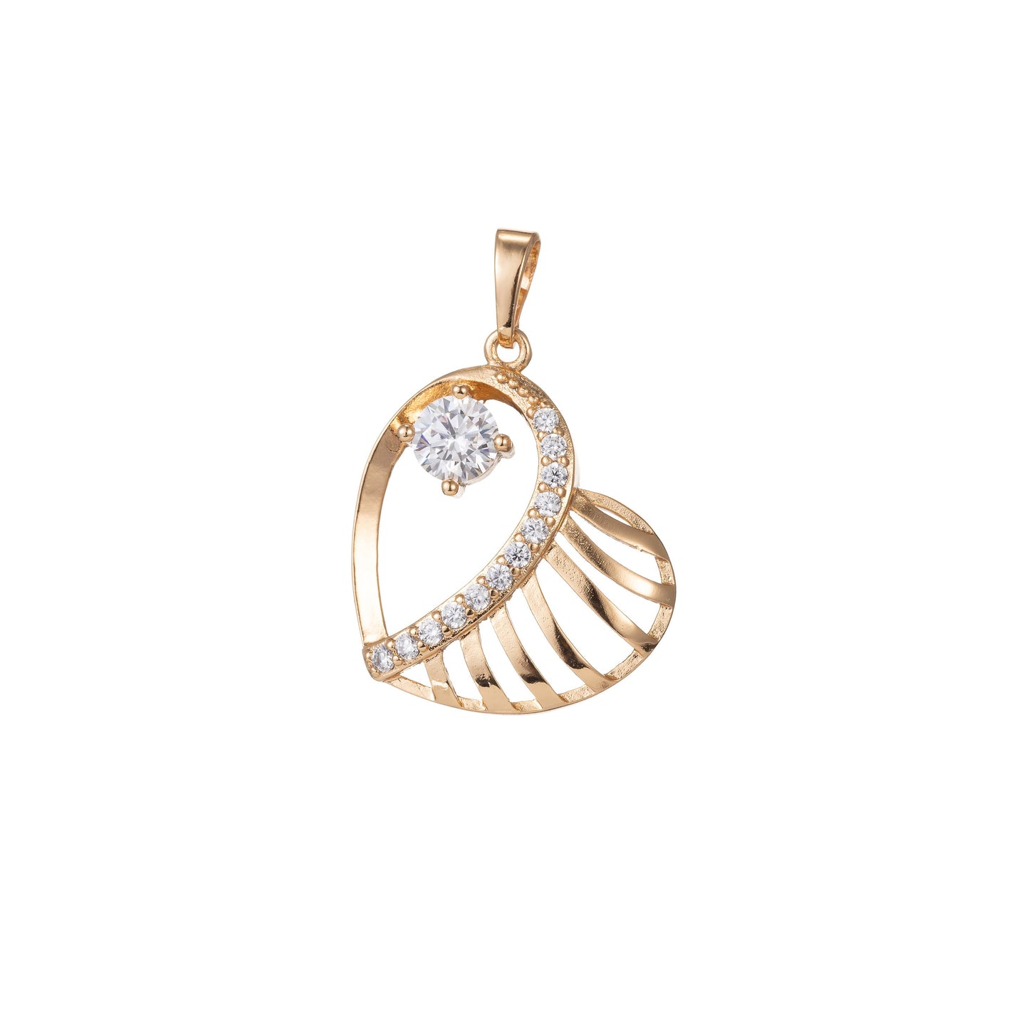 1pc 18k Gold Micro Pave CZ Pendant Charm, Hearts with Micro Pave CZ Pendant Charm, Heart Pendant, For DIY Jewelry
