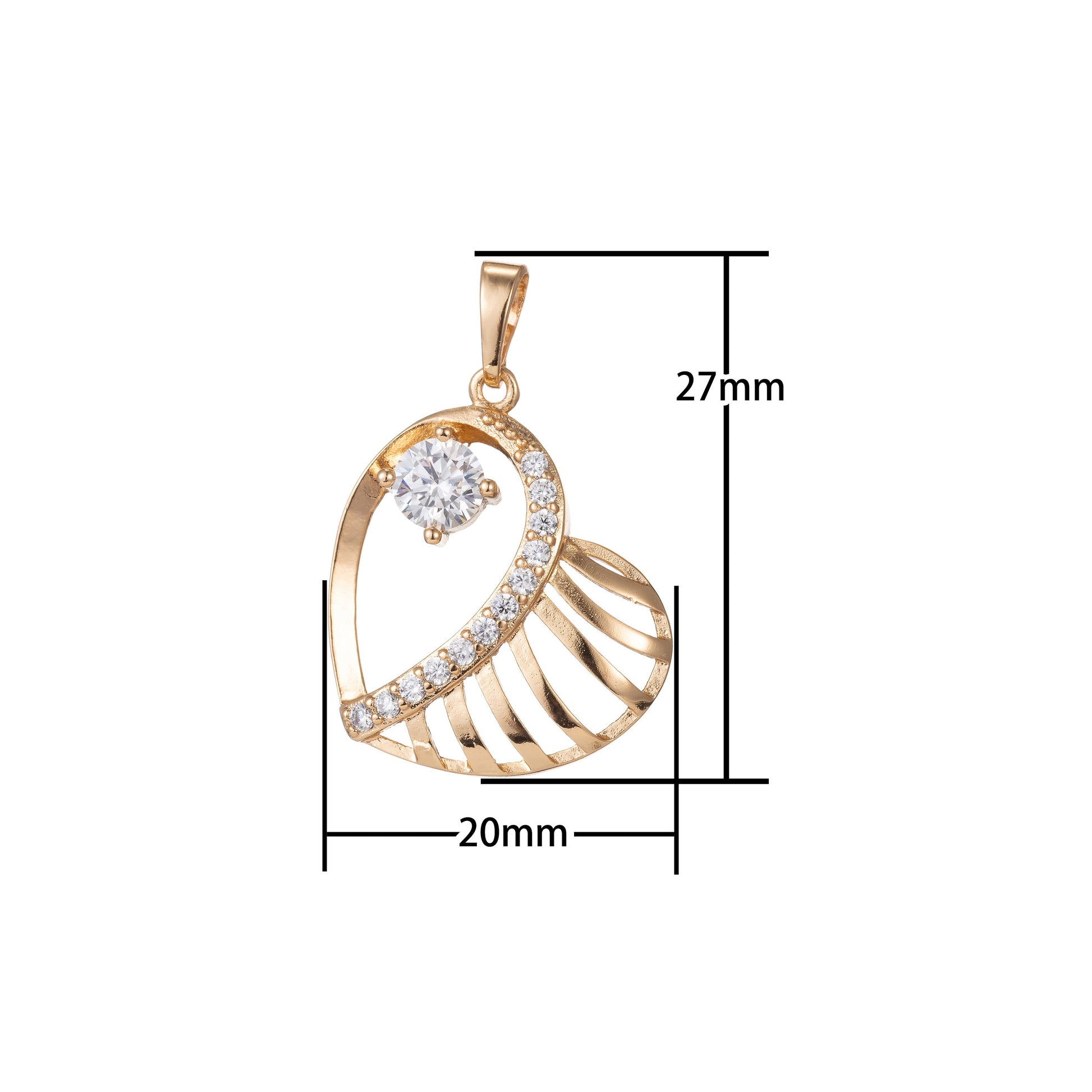 1pc 18k Gold Micro Pave CZ Pendant Charm, Hearts with Micro Pave CZ Pendant Charm, Heart Pendant, For DIY Jewelry