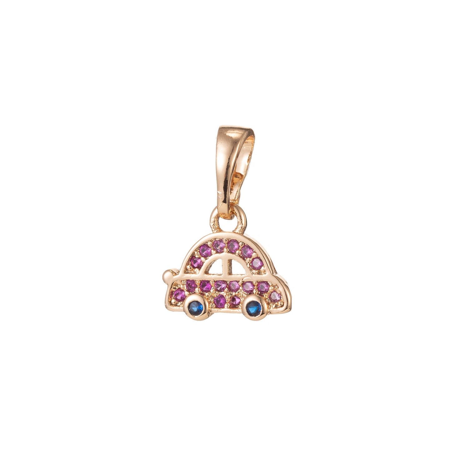 1pc 18k Gold Micro Pave CZ Cute Car Pendant Charm, Micro Pave CZ Pendant Charm, Car Pendant, For DIY Jewelry
