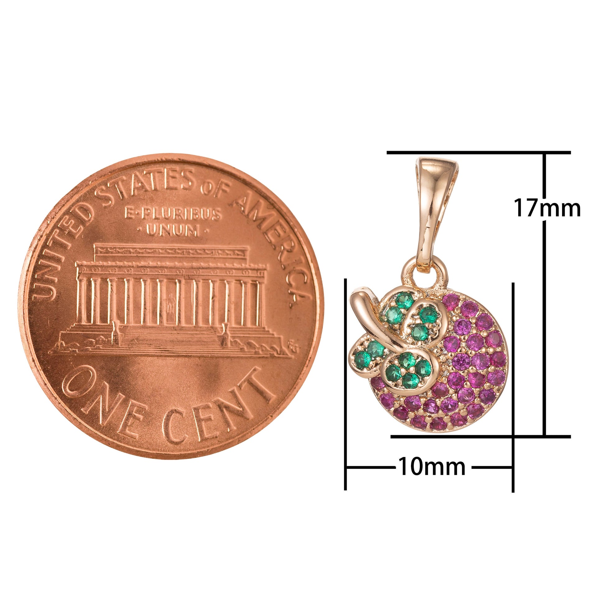 1pc 18k Gold Micro Pave CZ Apple Pendant Charm, Micro Pave CZ Apple Pendant Charm, Fruit Pendant, For DIY Jewelry