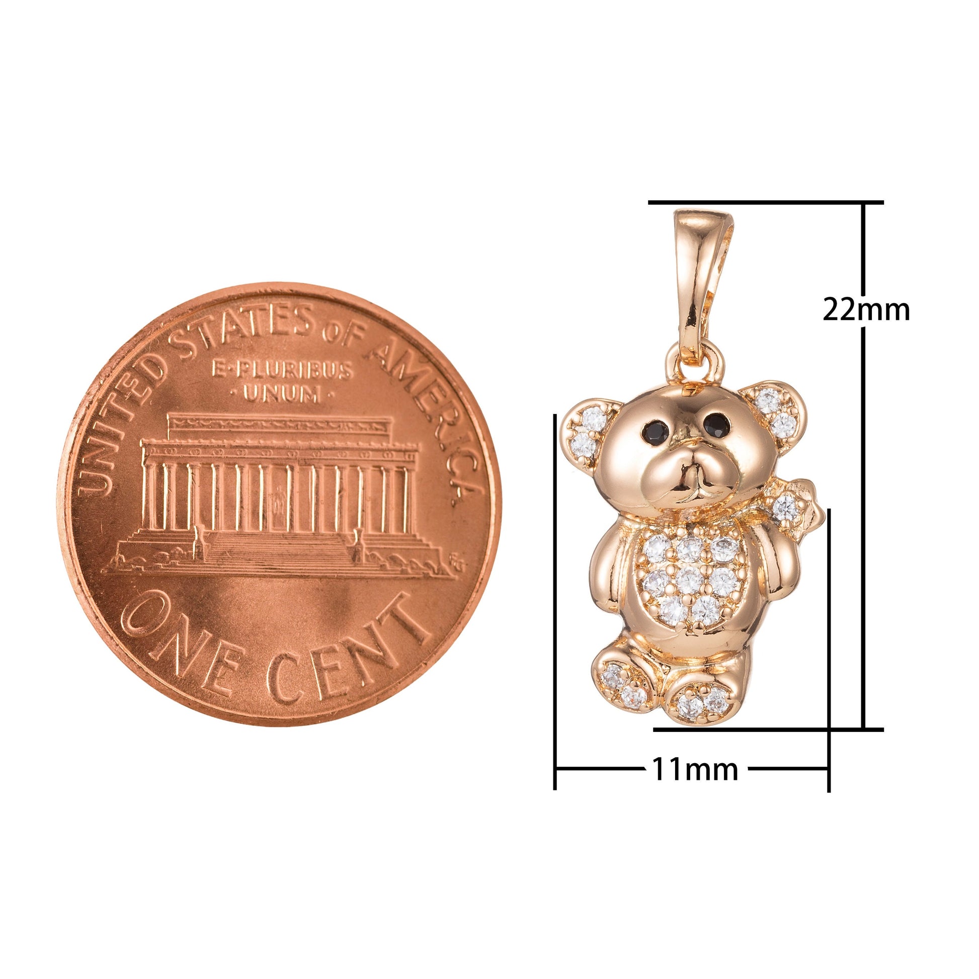 1pc 18k Gold Micro Pave CZ Cutie Bear Pendant Charm, Micro Pave CZ Bear Pendant Charm, Pendant, For DIY Jewelry
