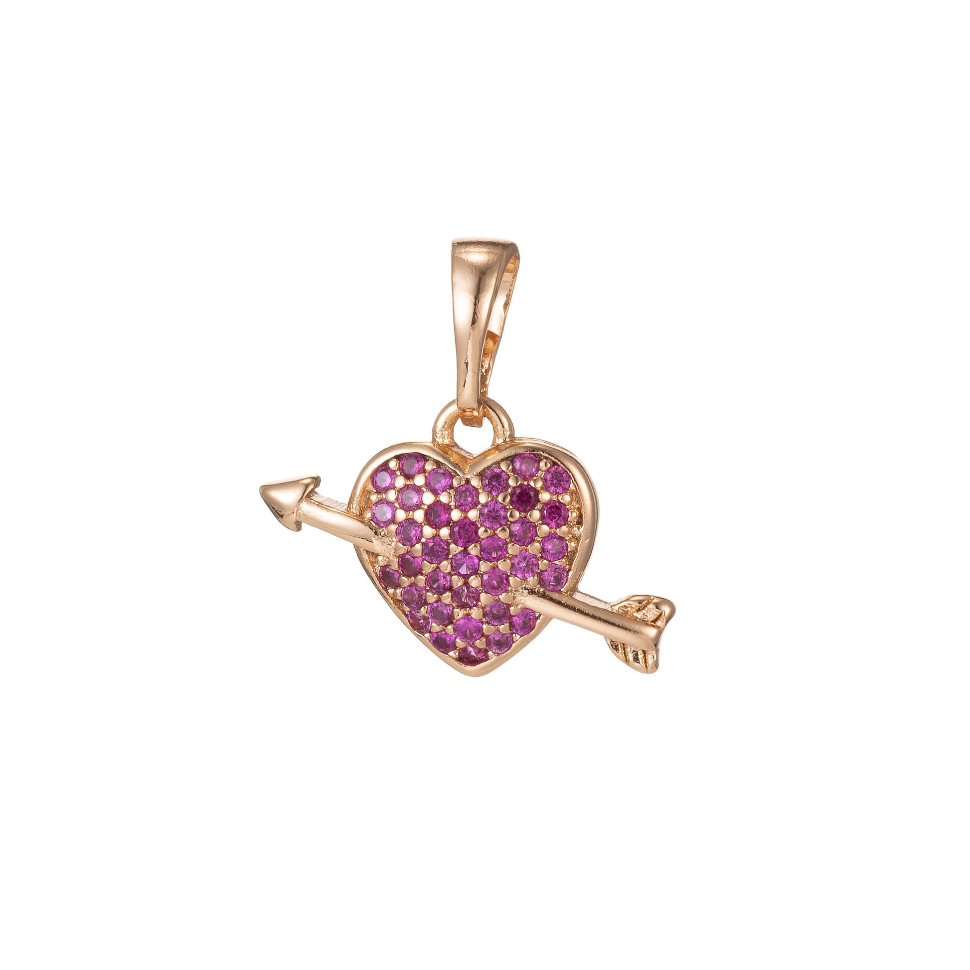 1pc 18k Gold Micro Pave CZ Arrowed Heart Pendant Charm, Heart with Cupid Arrow Pendant Charm, Pendant, For DIY Jewelry
