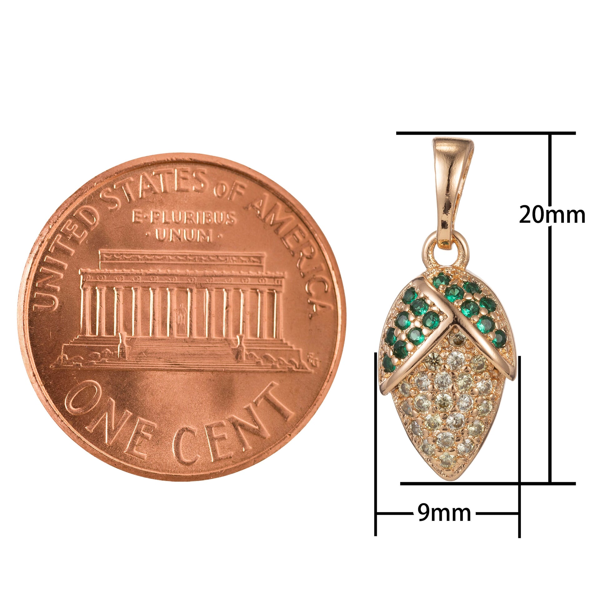 1pc 18k Gold Micro Pave CZ Corn Pendant Charm, Corn Pendant Charm, Veggie Pendant, For DIY Jewelry Making