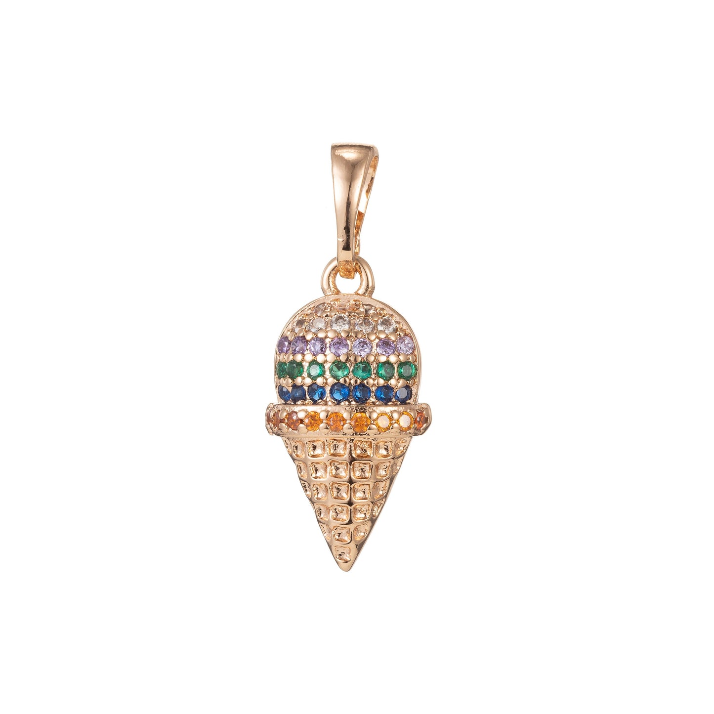 1pc 18k Gold Micro Pave CZ Ice Cream Pendant Charm, Ice Cream Pendant Charm, Desert Pendant, For DIY Jewelry Making