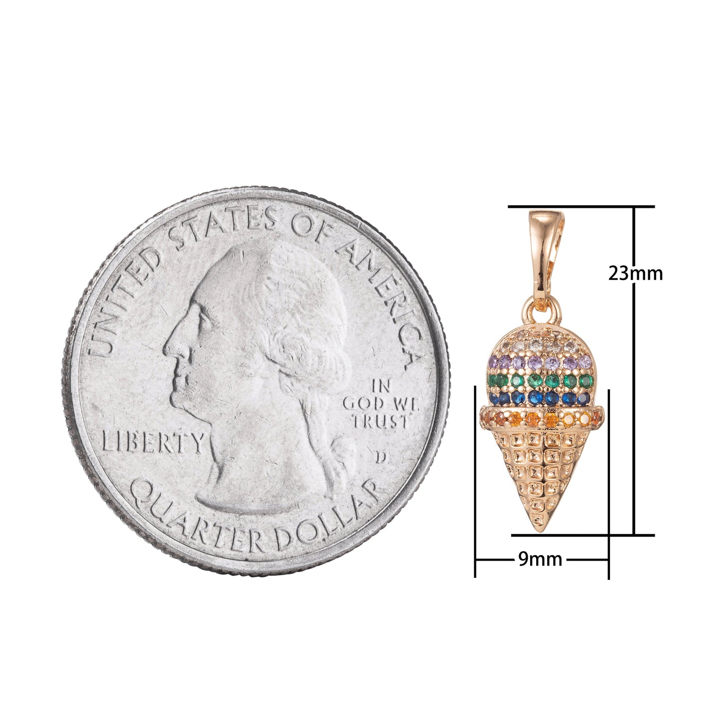 1pc 18k Gold Micro Pave CZ Ice Cream Pendant Charm, Ice Cream Pendant Charm, Desert Pendant, For DIY Jewelry Making