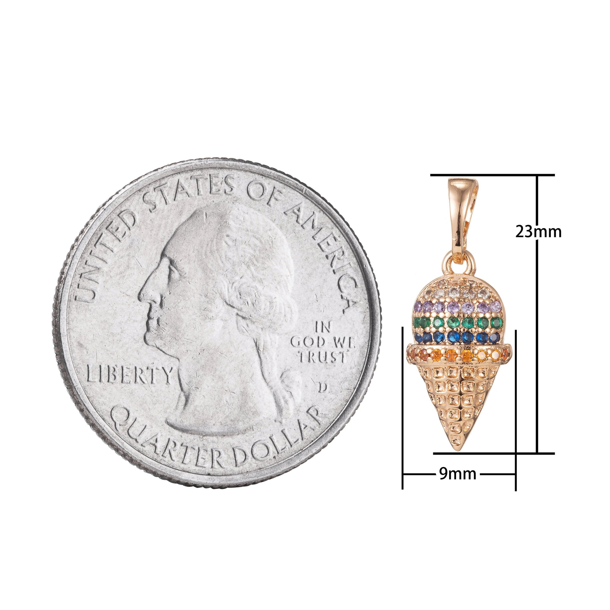 1pc 18k Gold Micro Pave CZ Ice Cream Pendant Charm, Ice Cream Pendant Charm, Desert Pendant, For DIY Jewelry Making
