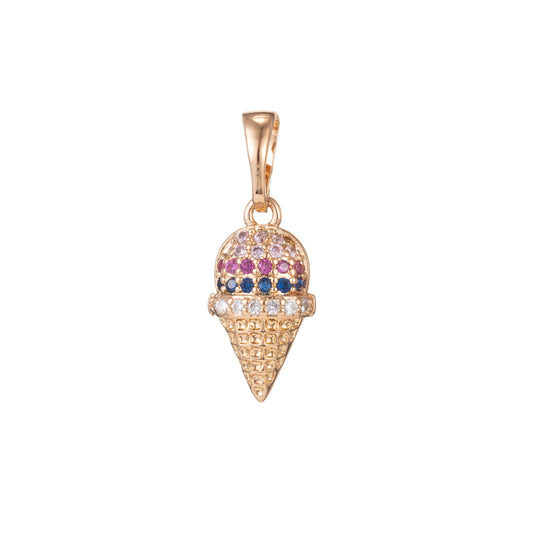 1pc 18k Gold Micro Pave CZ Ice Cream Pendant Charm, Ice Cream Pendant Charm, Desert Pendant, For DIY Jewelry Making,I-425