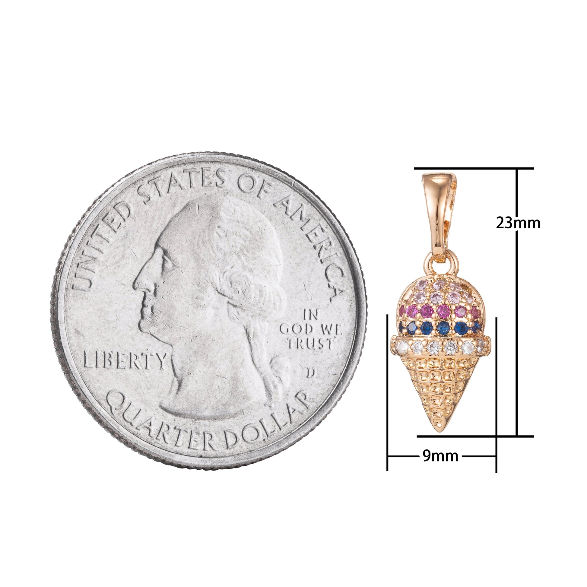 1pc 18k Gold Micro Pave CZ Ice Cream Pendant Charm, Ice Cream Pendant Charm, Desert Pendant, For DIY Jewelry Making,I-425