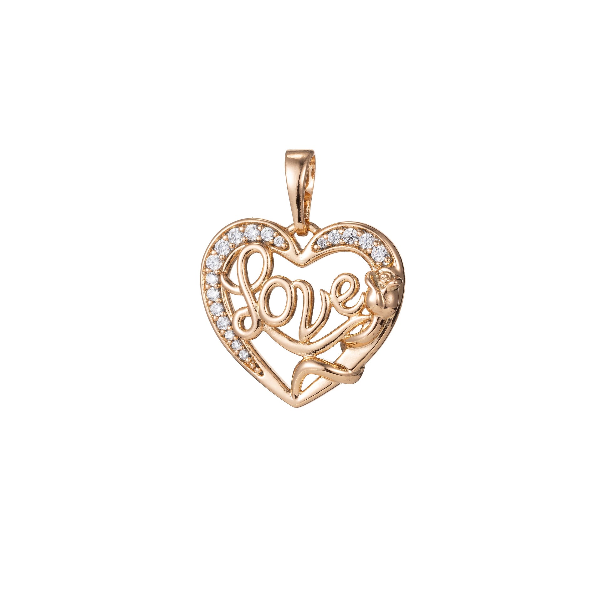 1pc 18k Gold Micro Pave CZ Heart Pendant Charm, Love Heart Micro Pave CZ Pendant Charm, Pendant, For DIY Jewelry