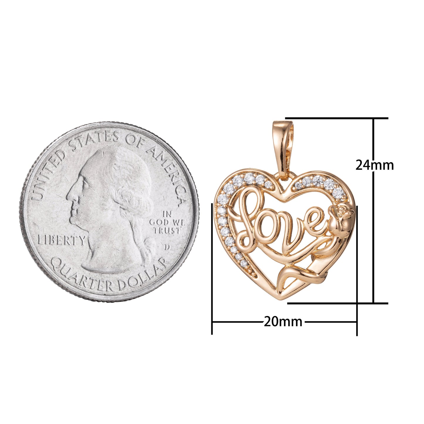 1pc 18k Gold Micro Pave CZ Heart Pendant Charm, Love Heart Micro Pave CZ Pendant Charm, Pendant, For DIY Jewelry