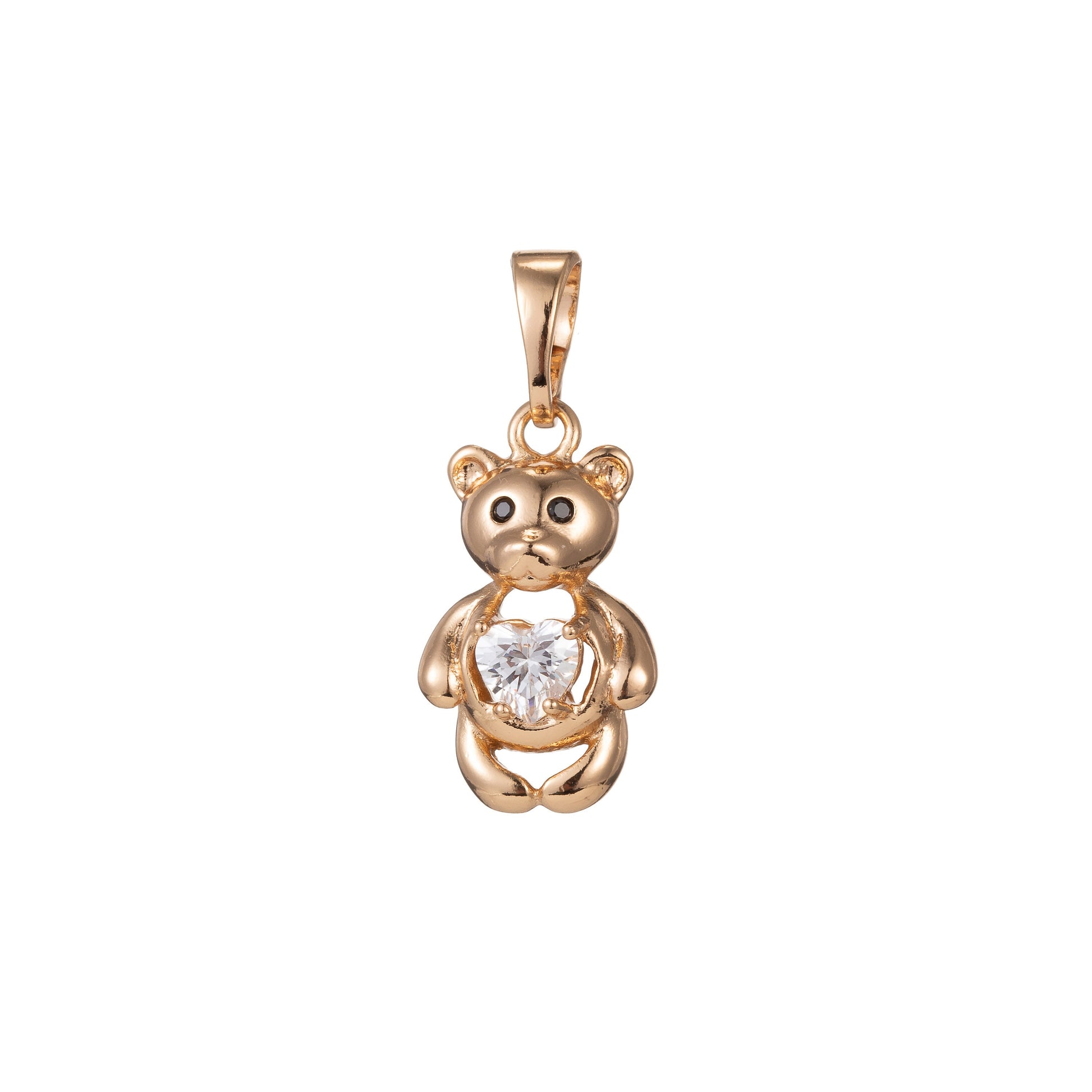1pc 18k Gold Micro Pave CZ Cutie Bear Pendant Charm, Micro Pave CZ Bear Pendant Charm, Animal Pendant, For DIY Jewelry