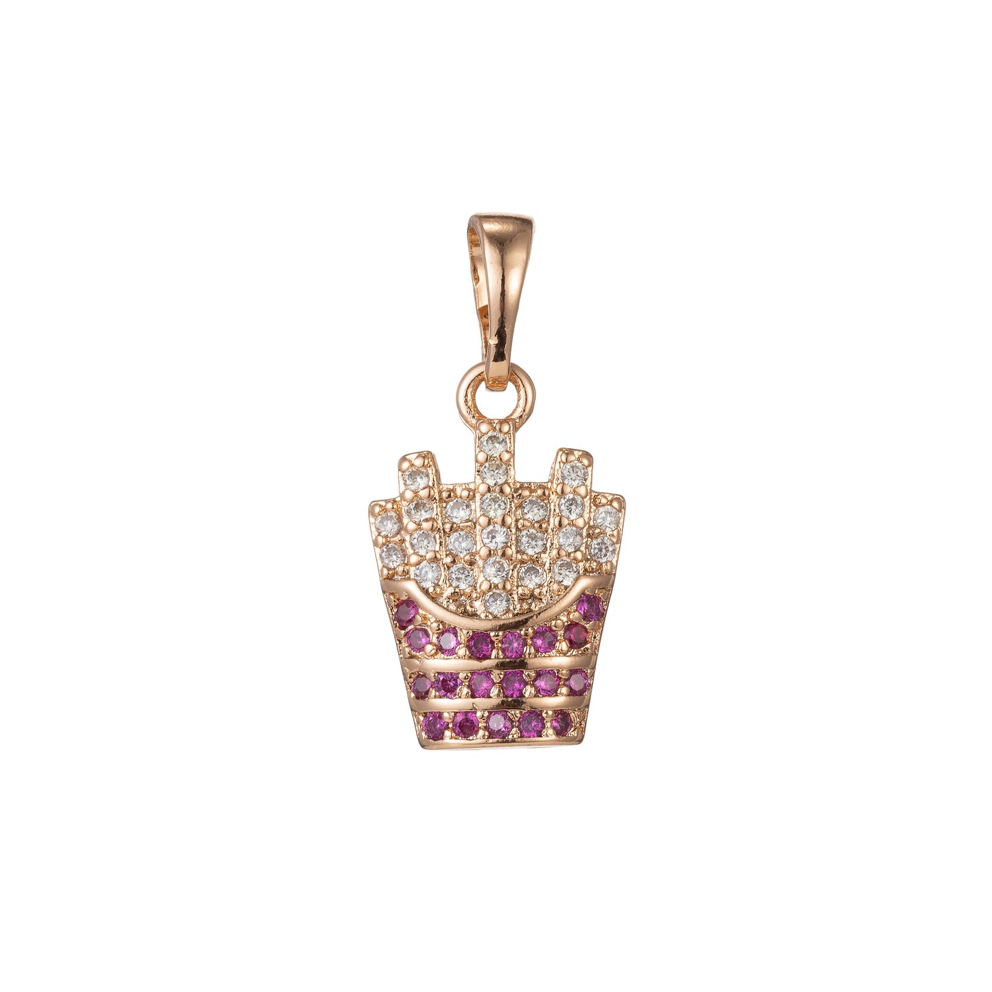 1pc 18k Gold Micro Pave CZ Fries Pendant Charm, Micro Pave CZ French Fries Pendant Charm, Snack Pendant, For DIY Jewelry