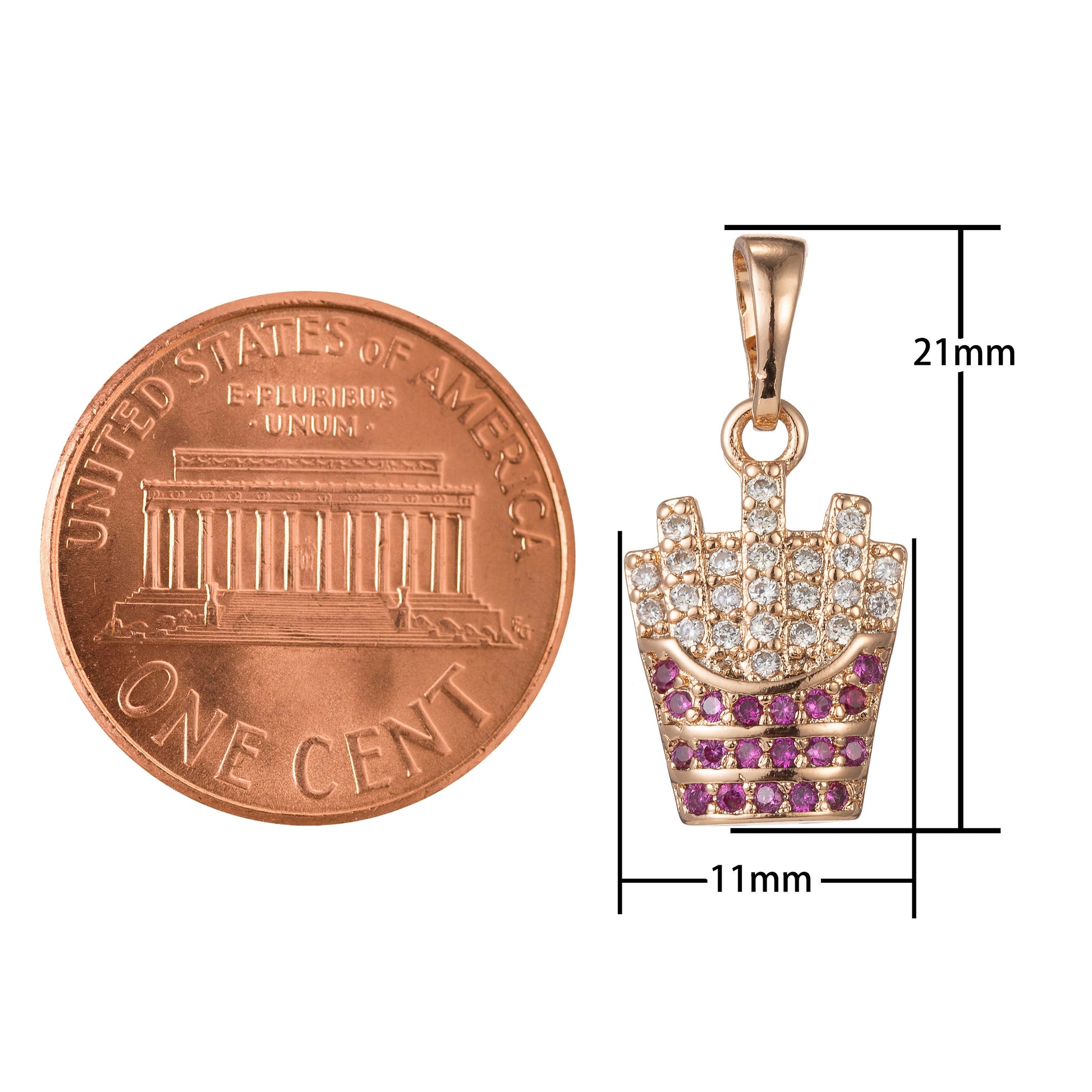 1pc 18k Gold Micro Pave CZ Fries Pendant Charm, Micro Pave CZ French Fries Pendant Charm, Snack Pendant, For DIY Jewelry