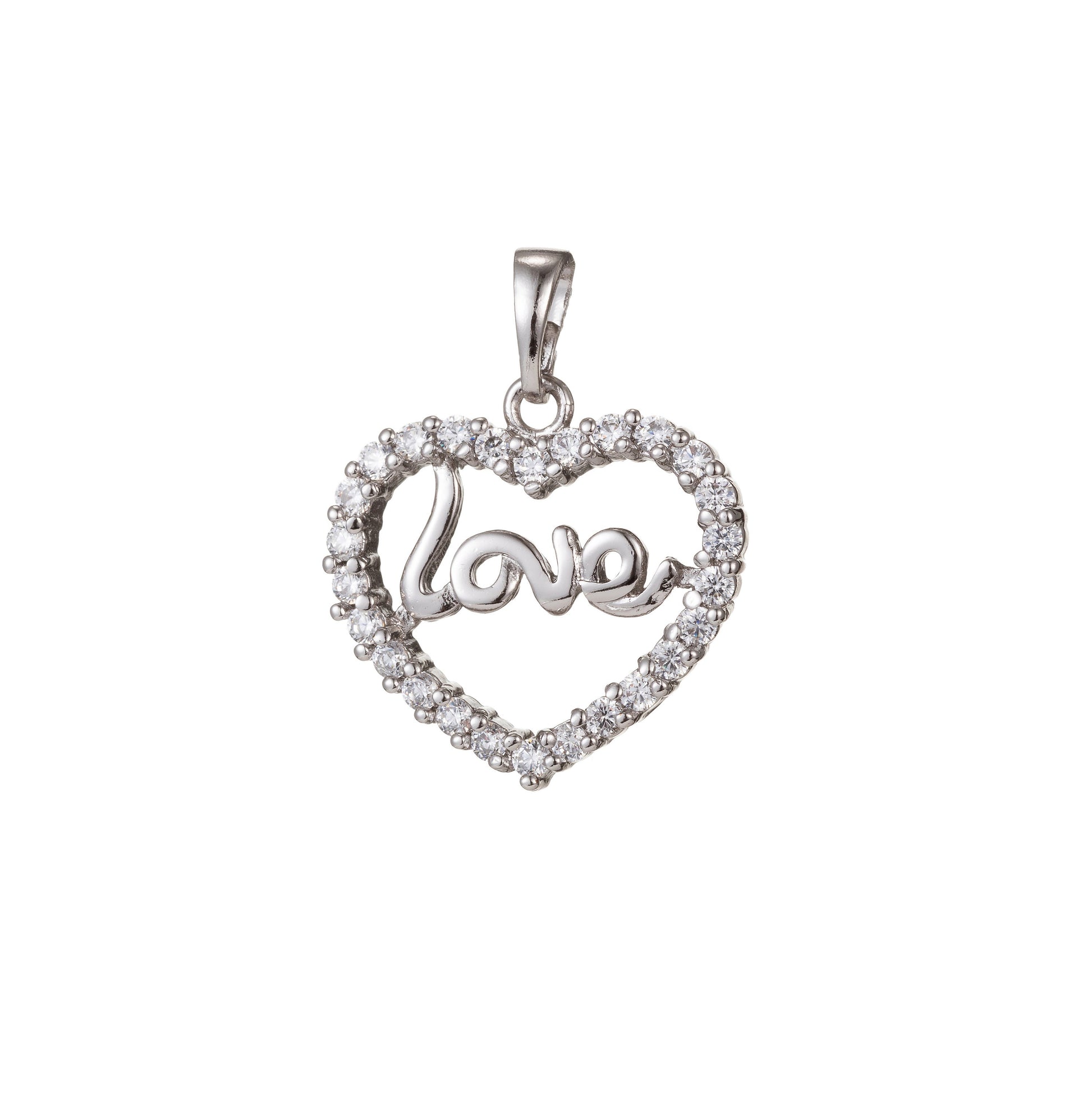1pc White Gold Micro Pave CZ Heart Pendant Charm, Love Heart Micro Pave CZ Pendant Charm, Pendant, For DIY Jewelry