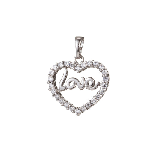1pc White Gold Micro Pave CZ Heart Pendant Charm, Love Heart Micro Pave CZ Pendant Charm, Pendant, For DIY Jewelry