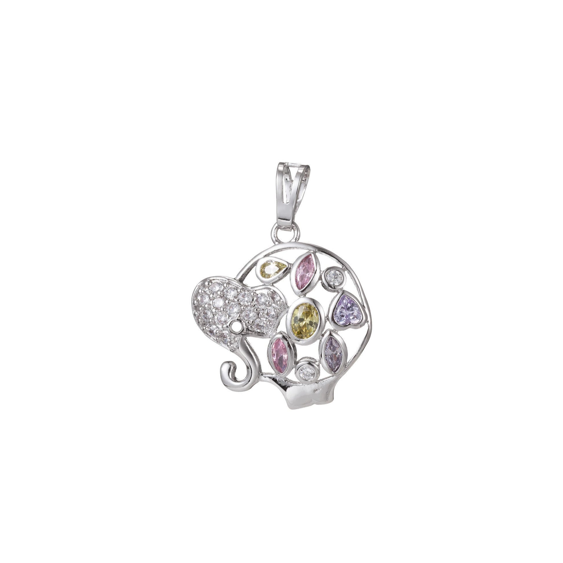 1pc White Gold Micro Pave CZ Elephant Pendant Charm, Elephant Pendant Charm, White Gold Elephant Pendant, For DIY Jewelry, 1396
