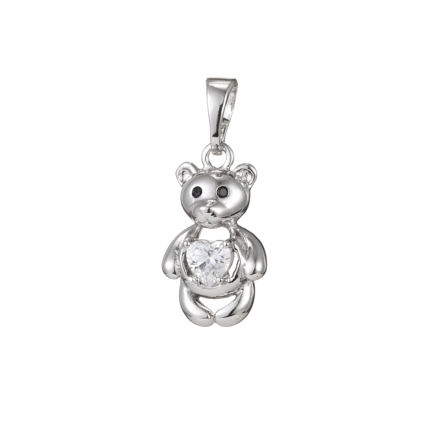 1pc White Gold Micro Pave CZ Cute Bear Pendant Charm, Bear Pendant Charm, White Gold Bear Pendant, For DIY Jewelry