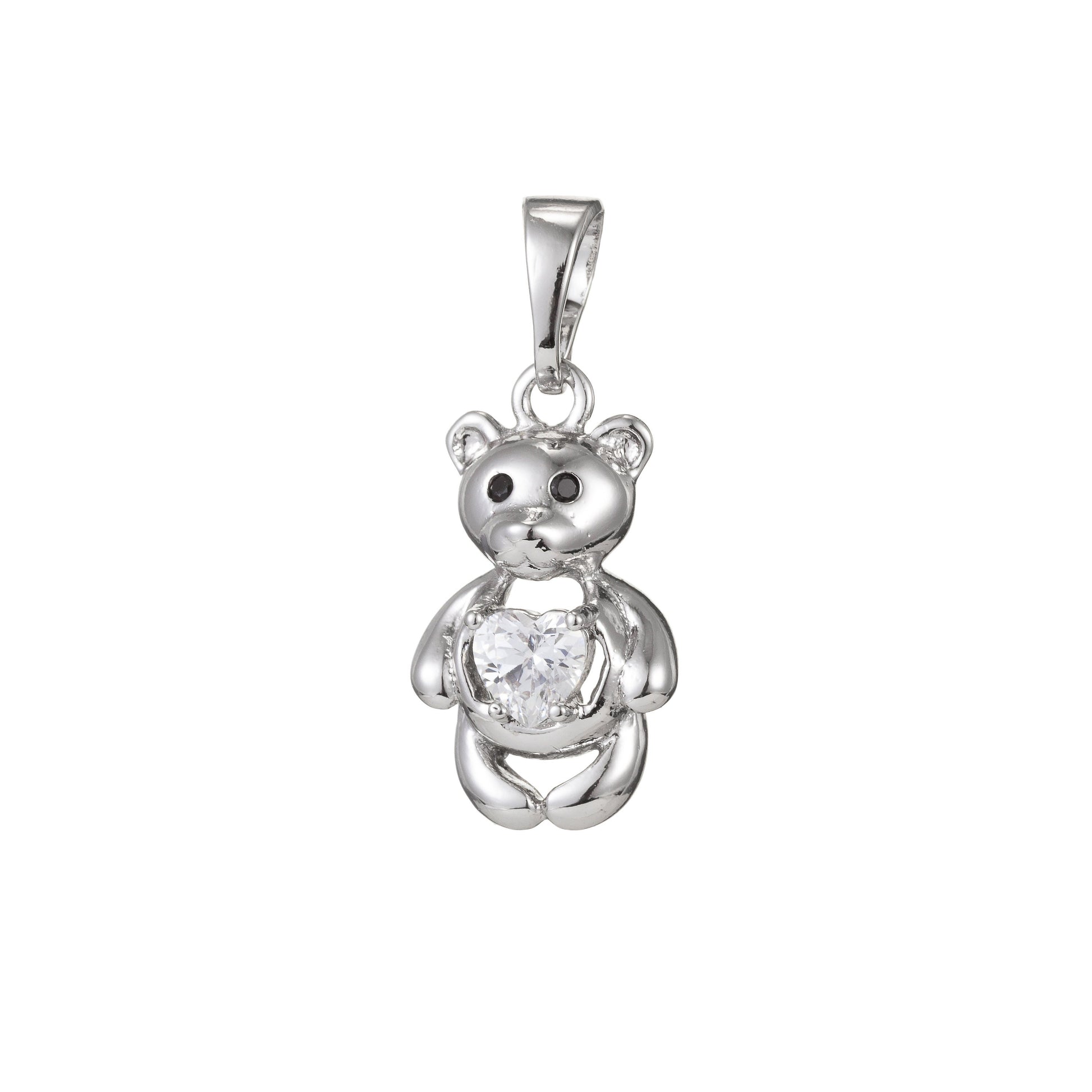 1pc White Gold Micro Pave CZ Cute Bear Pendant Charm, Bear Pendant Charm, White Gold Bear Pendant, For DIY Jewelry