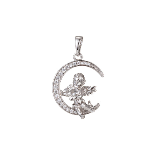 1pc White Gold Micro Pave CZ Angel Pendant Charm, Micro Pave CZ Pendant Charm, White Pendant, For DIY Jewelry