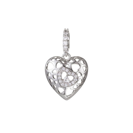 1pc White Gold Micro Pave CZ Heart Pendant Charm, Link Heart Micro Pave CZ Pendant Charm, White Pendant, For DIY Jewelry
