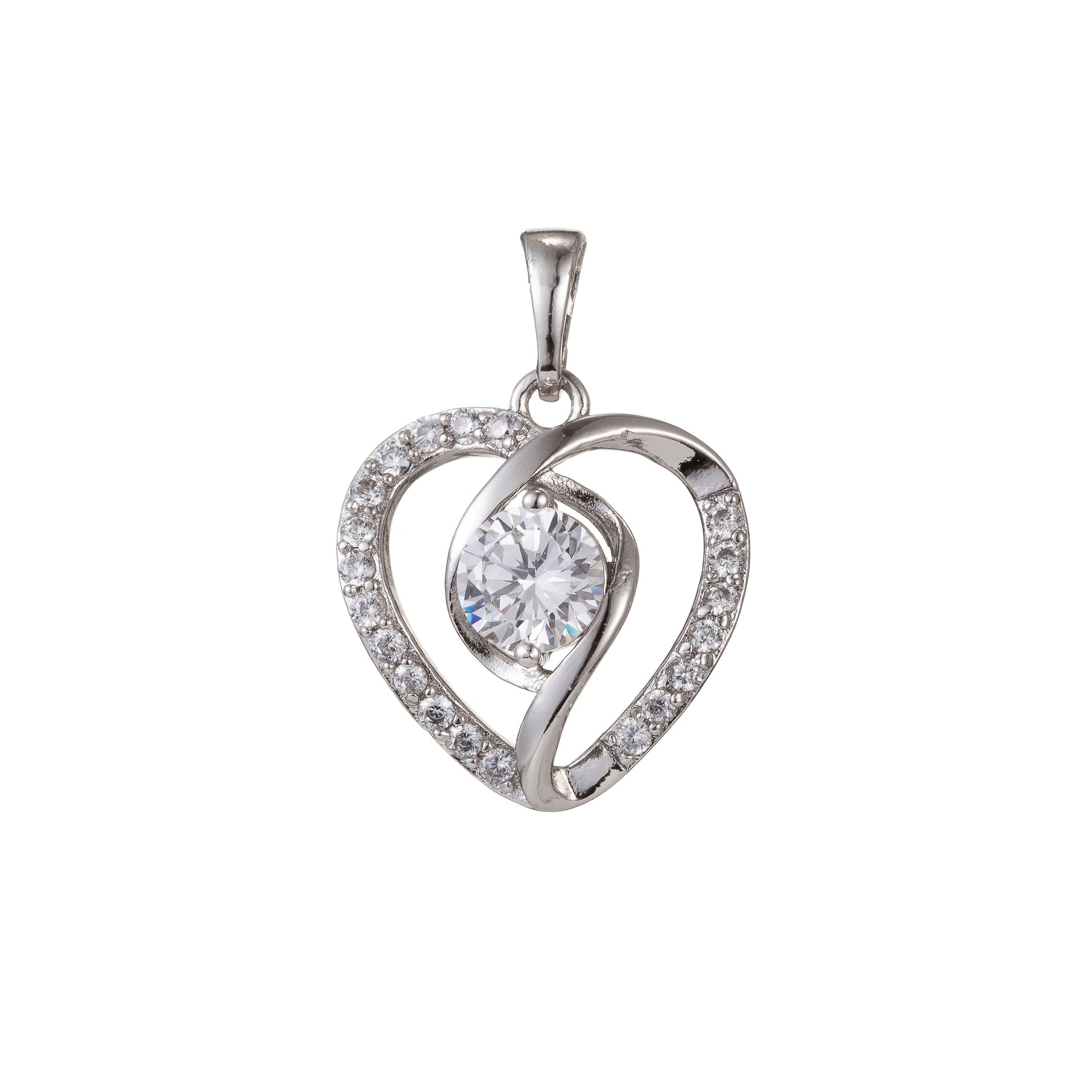 1pc White Gold Micro Pave CZ Heart Pendant Charm, Link Heart Micro Pave CZ Pendant Charm, White Pendant, For DIY Jewelry