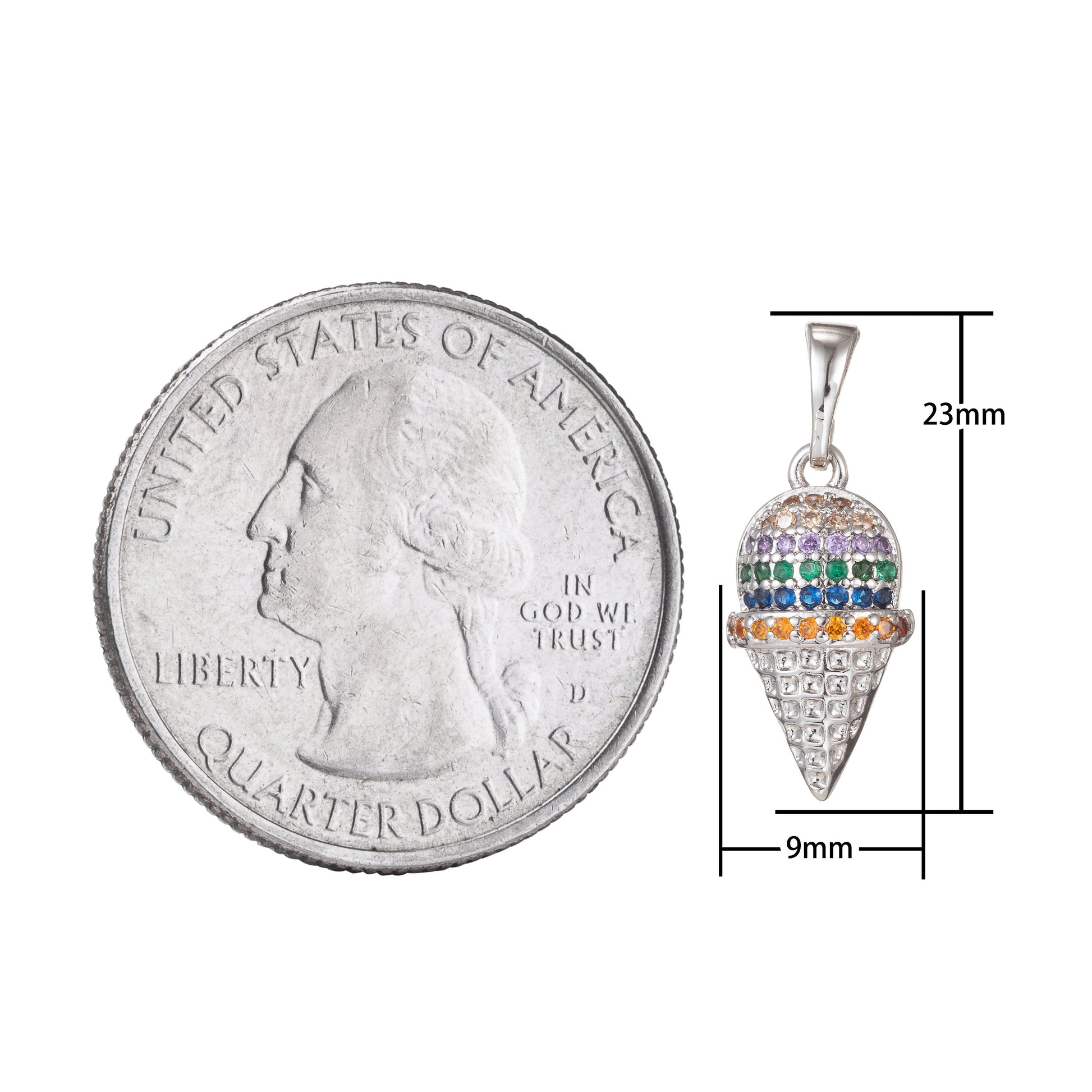 1pc 18k Gold Micro Pave CZ Ice Cream Pendant Charm, Ice Cream Pendant Charm, Desert Pendant, For DIY Jewelry Making