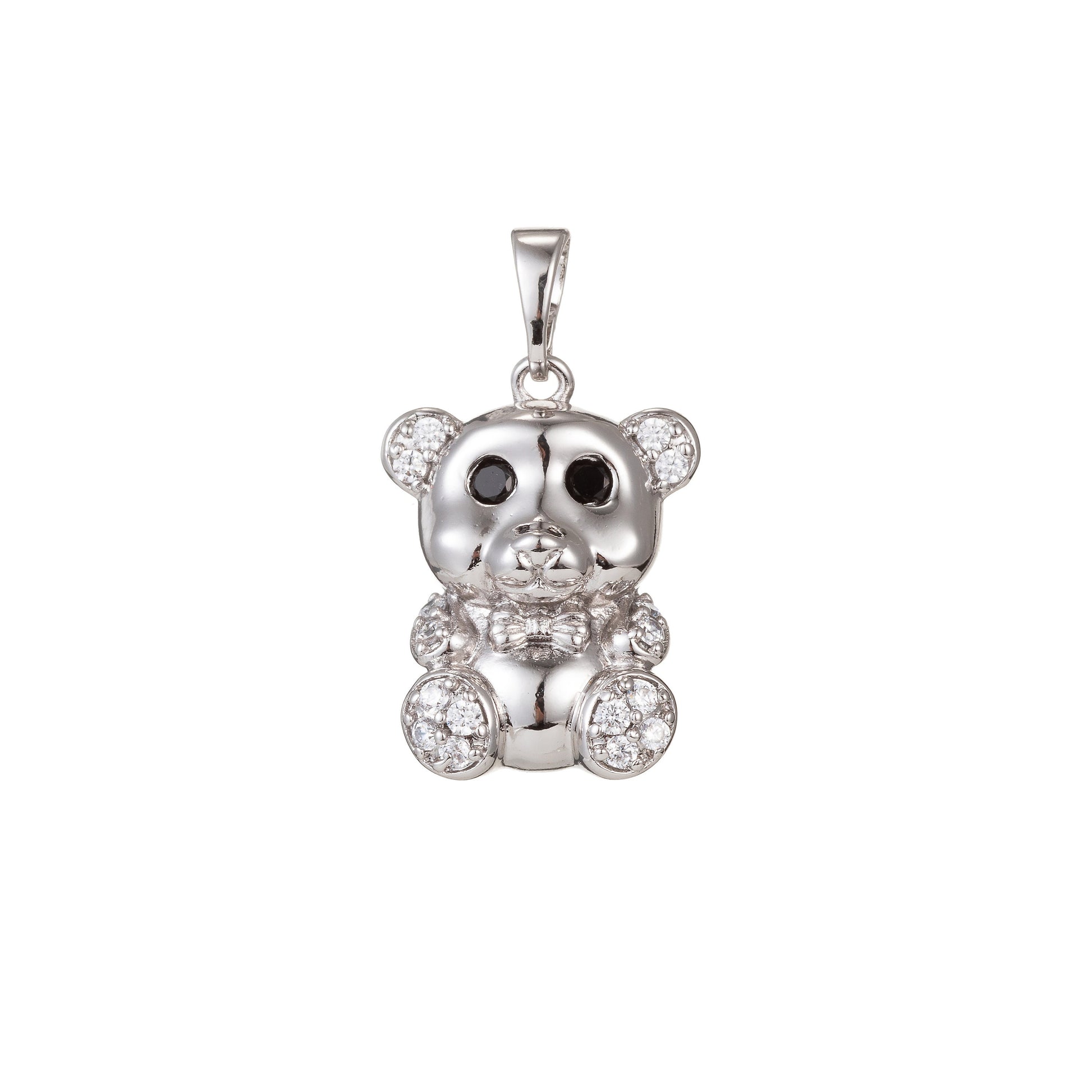 1pc White Gold Micro Pave CZ Cute Bear Pendant Charm, Bear Pendant Charm, White Gold Bear Pendant, For DIY Jewelry