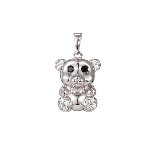 1pc White Gold Micro Pave CZ Cute Bear Pendant Charm, Bear Pendant Charm, White Gold Bear Pendant, For DIY Jewelry