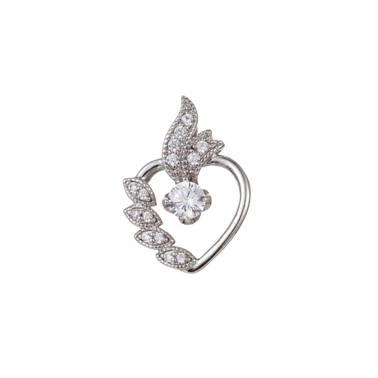 1pc White Gold Micro Pave CZ Heart Pendant Charm, Heart Micro Pave CZ Pendant Charm, White Pendant, For DIY Jewelry, 1414