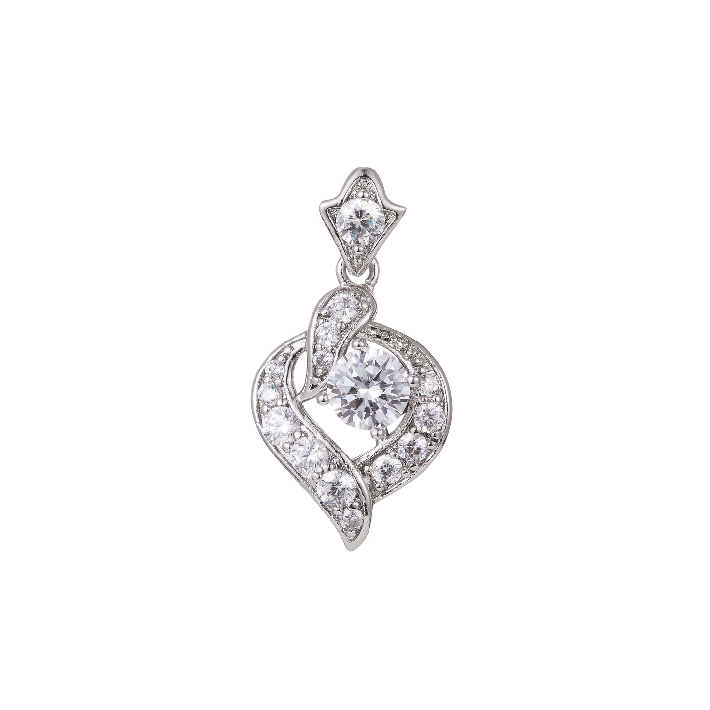 1pc White Gold Micro Pave CZ Heart Pendant Charm, Geometric Micro Pave CZ Pendant Charm, White Pendant, For DIY Jewelry