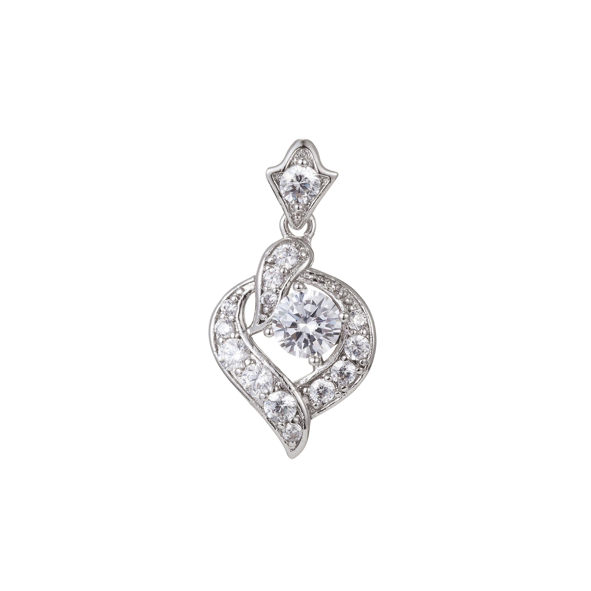 1pc White Gold Micro Pave CZ Heart Pendant Charm, Geometric Micro Pave CZ Pendant Charm, White Pendant, For DIY Jewelry