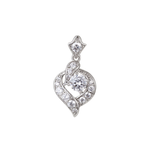 1pc White Gold Micro Pave CZ Heart Pendant Charm, Geometric Micro Pave CZ Pendant Charm, White Pendant, For DIY Jewelry