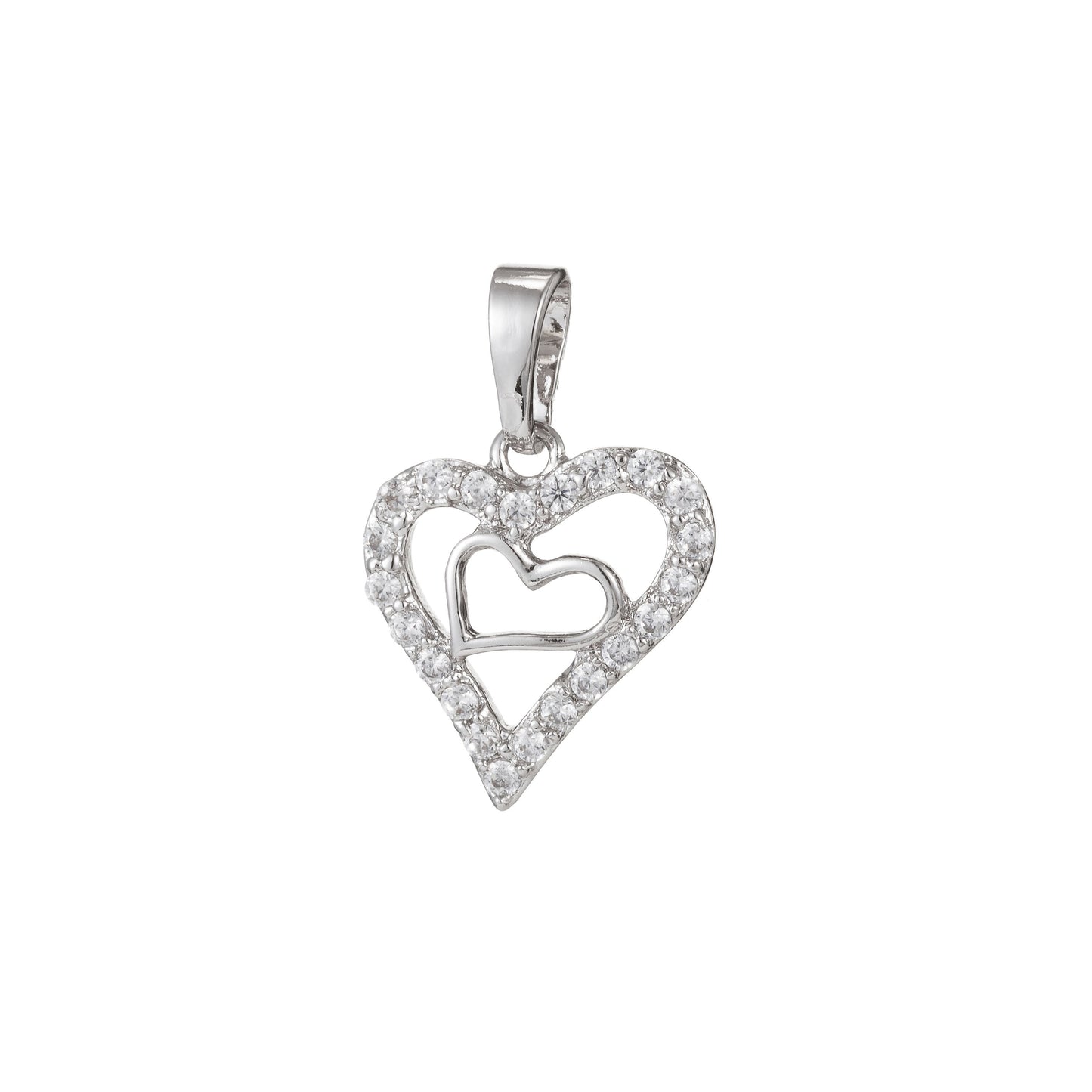 1pc White Gold Micro Pave CZ Heart Pendant Charm, Heart Micro Pave CZ Pendant Charm, White Pendant, For DIY Jewelry
