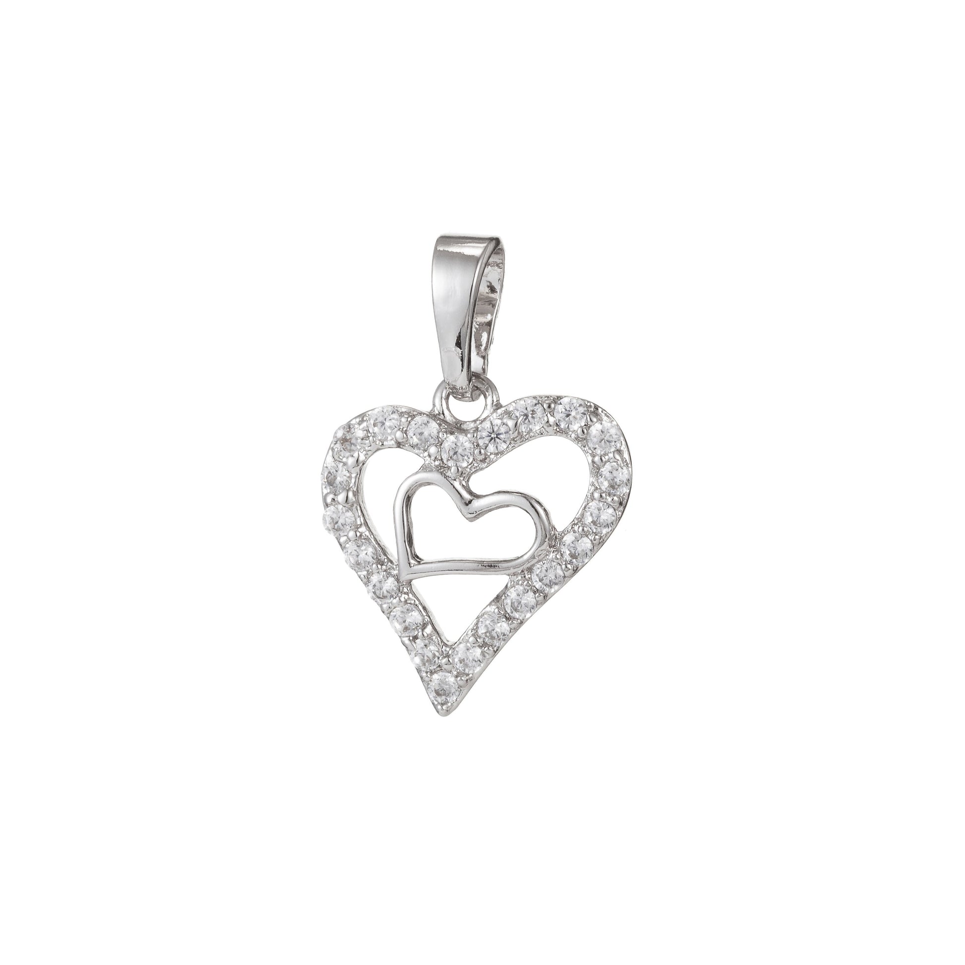 1pc White Gold Micro Pave CZ Heart Pendant Charm, Heart Micro Pave CZ Pendant Charm, White Pendant, For DIY Jewelry