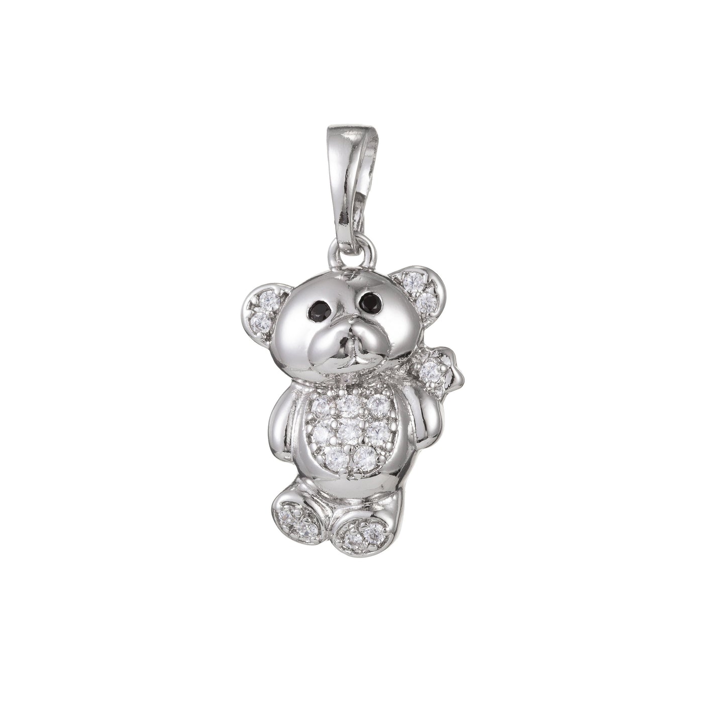 1pc 18k Gold Micro Pave CZ Cutie Bear Pendant Charm, Micro Pave CZ Bear Pendant Charm, Pendant, For DIY Jewelry