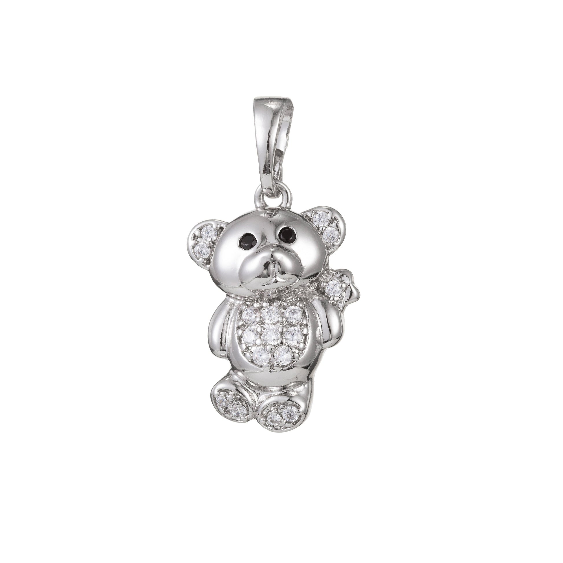 1pc 18k Gold Micro Pave CZ Cutie Bear Pendant Charm, Micro Pave CZ Bear Pendant Charm, Pendant, For DIY Jewelry