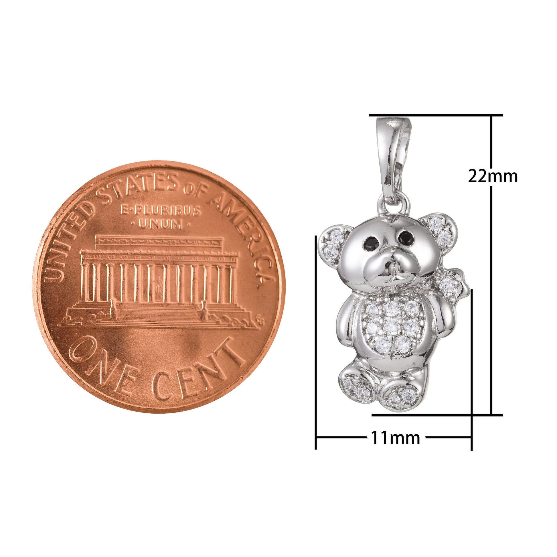 1pc 18k Gold Micro Pave CZ Cutie Bear Pendant Charm, Micro Pave CZ Bear Pendant Charm, Pendant, For DIY Jewelry