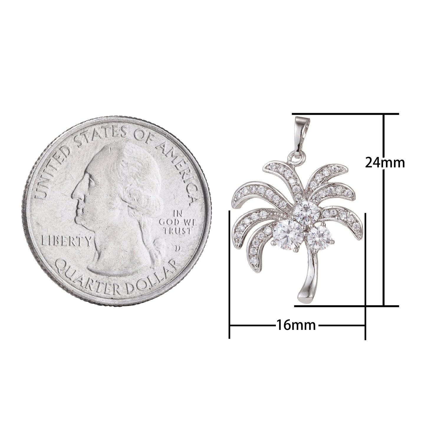 1pc Gold Micro Pave CZ Coconut Tree Pendant Charm, Micro Pave CZ Pendant Charm, White Pendant, For DIY Jewelry